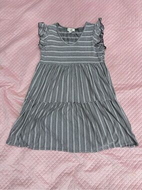 Blu Dahlia - Black and White Striped Flutter Sleeve Dress